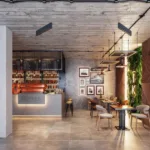 Restaurant-bar interior with dining tables at TK Suites