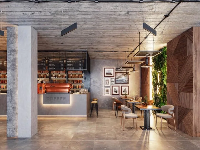 Restaurant-bar interior with dining tables at TK Suites