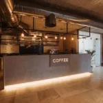 Illuminated coffee counter in the TK Suites restaurant
