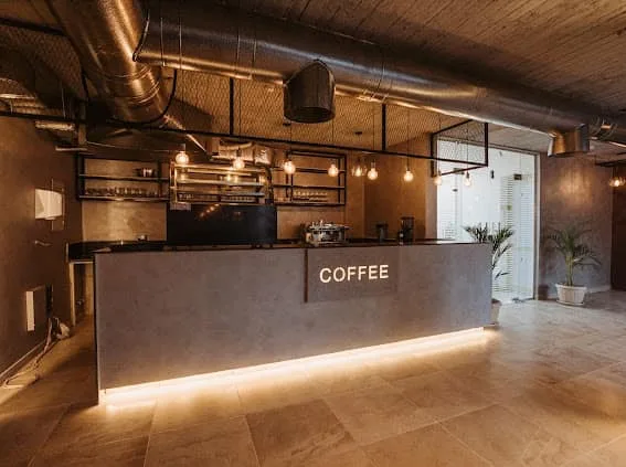 Illuminated coffee counter in the TK Suites restaurant